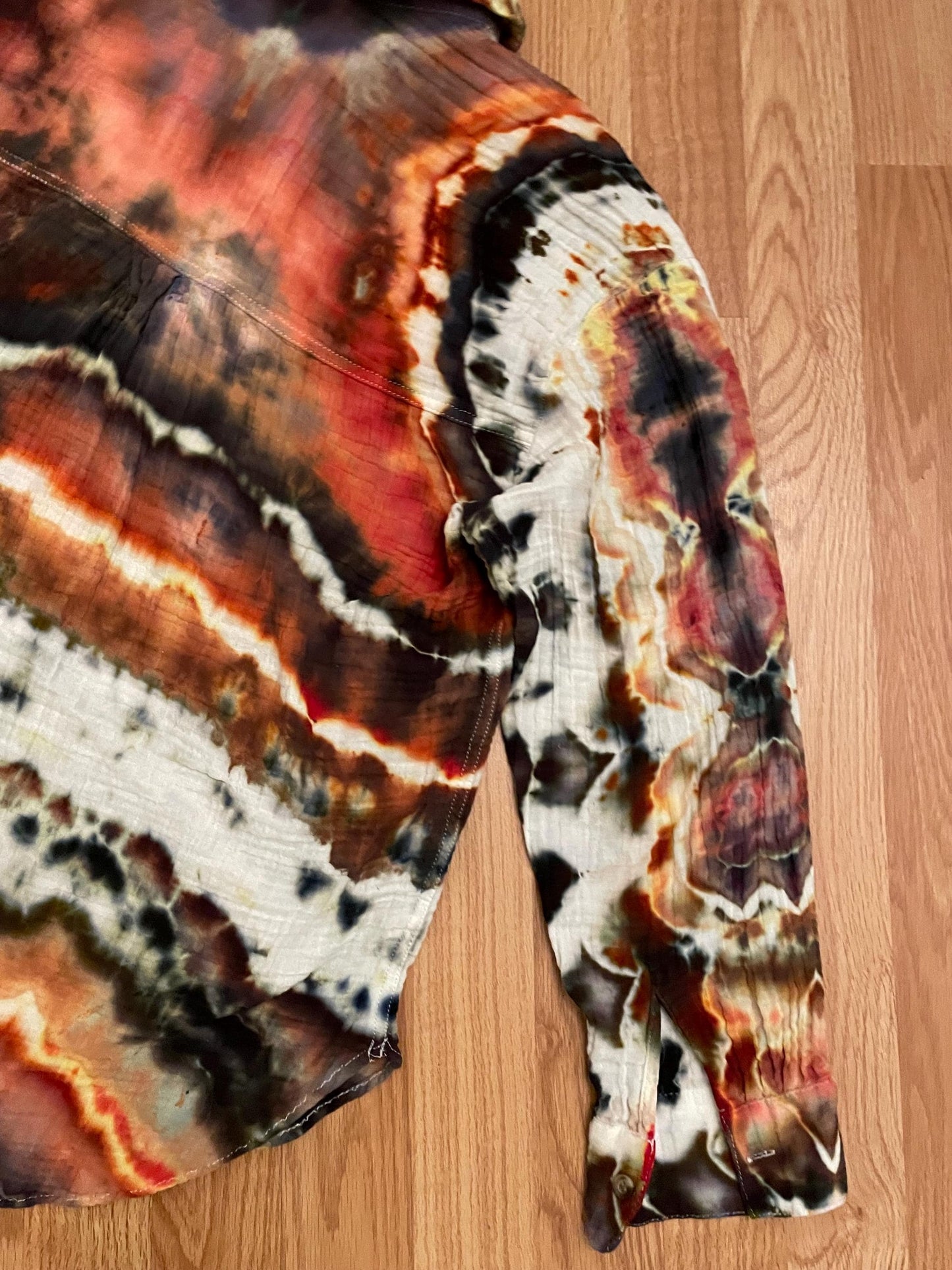 Upcycled Tangerine Long Sleeve Tie Dye Button Down | Size Large | Upcycled H&M Woman’s Top | Hand Dyed | One Of A Kind