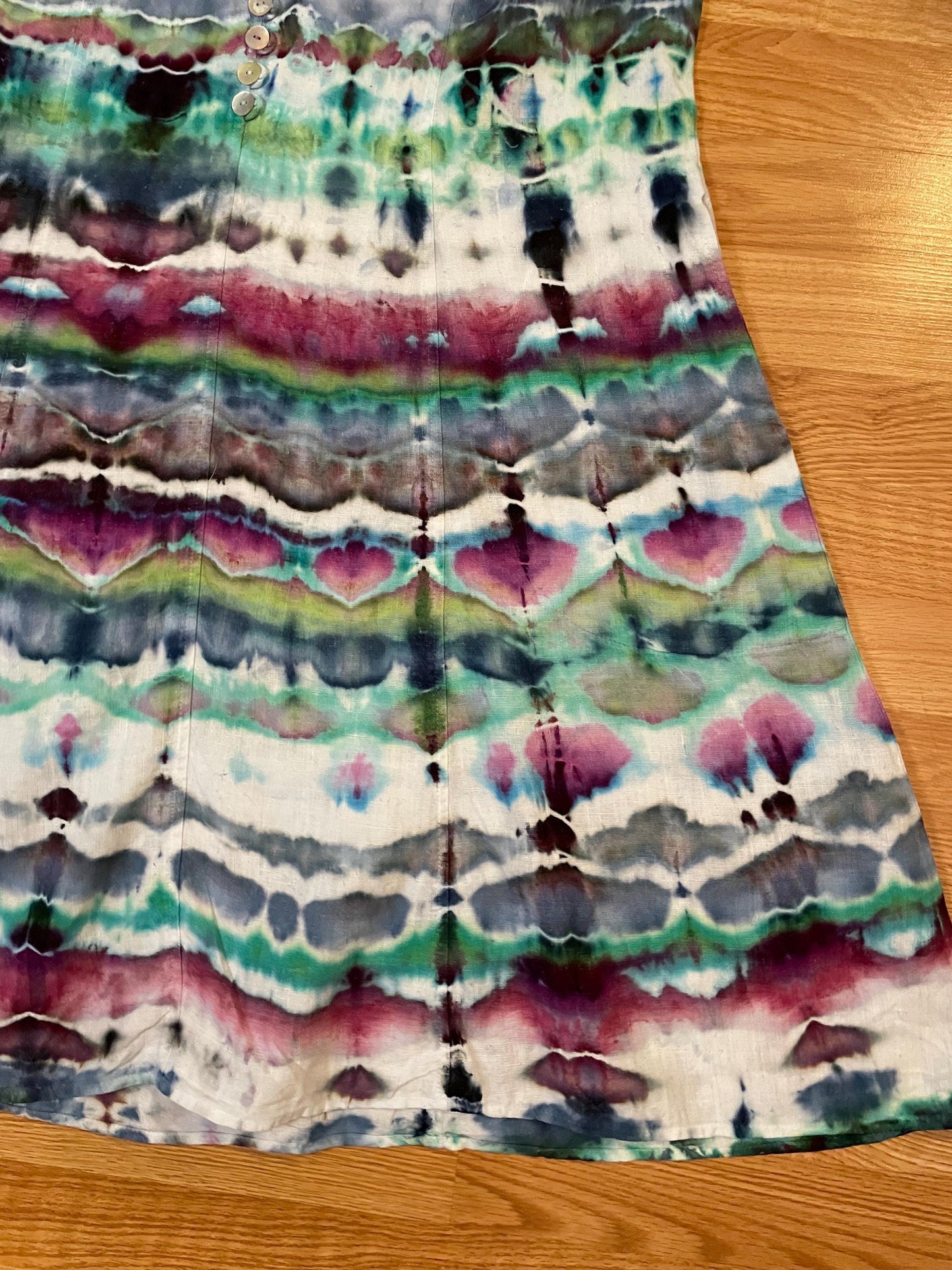 Upcycled Mosaic USA Tie Dye Dress Size M 100% Linen | Hand-Dyed One of a Kind