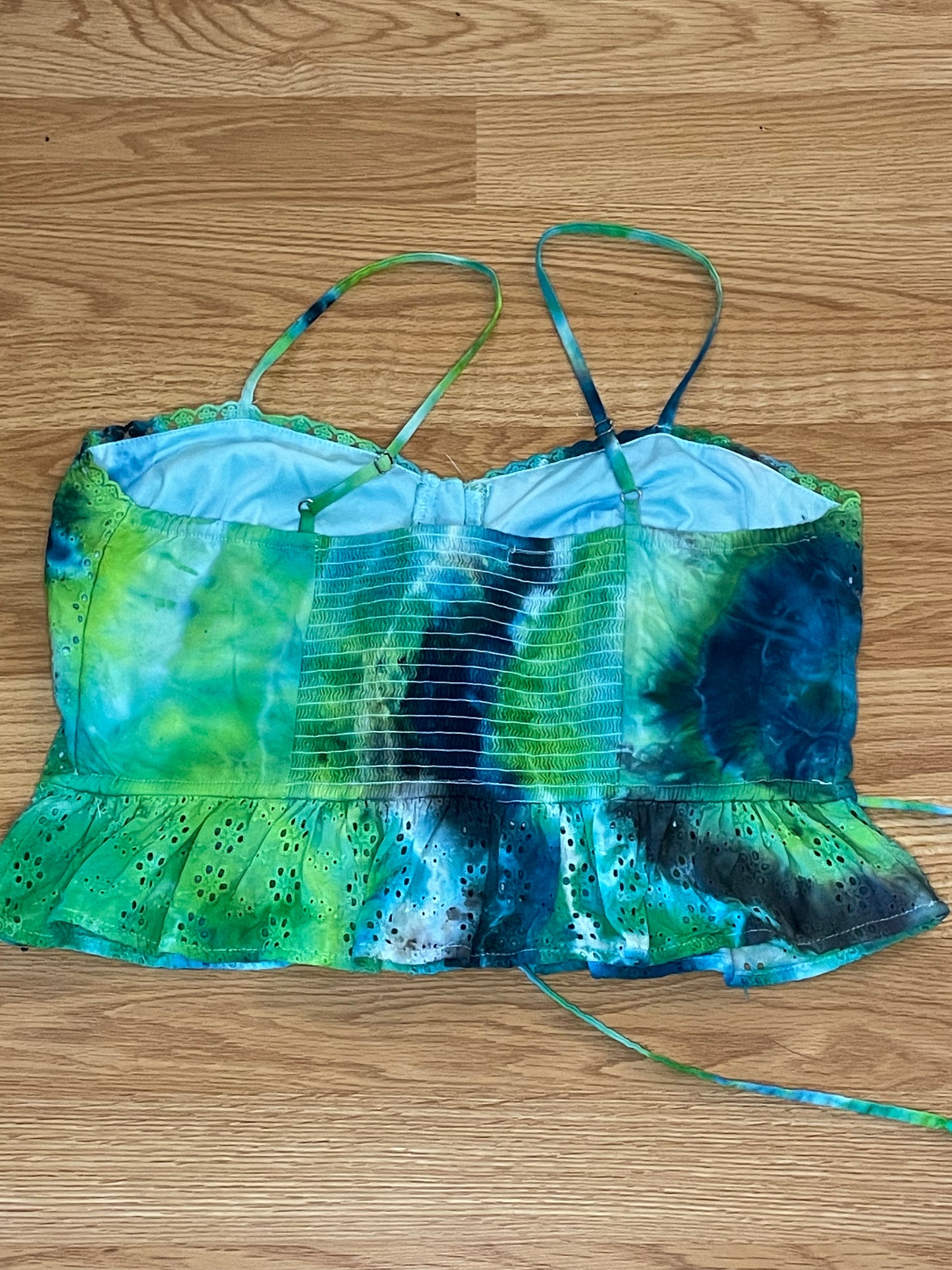 Blue + Green Peplum Tie Dye Tank Top | Size Medium | One Of A Kind