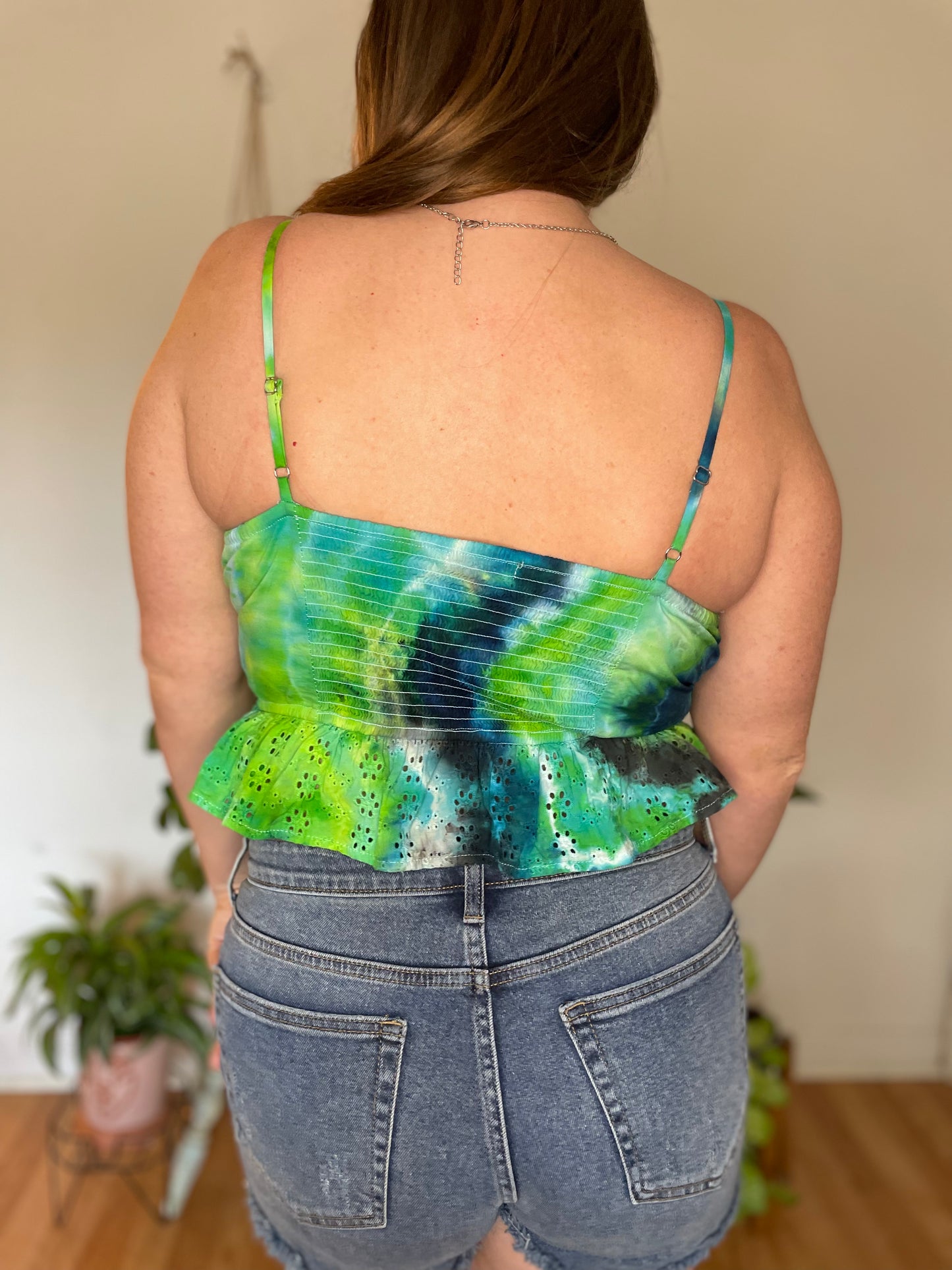 Blue + Green Peplum Tie Dye Tank Top | Size Medium | One Of A Kind
