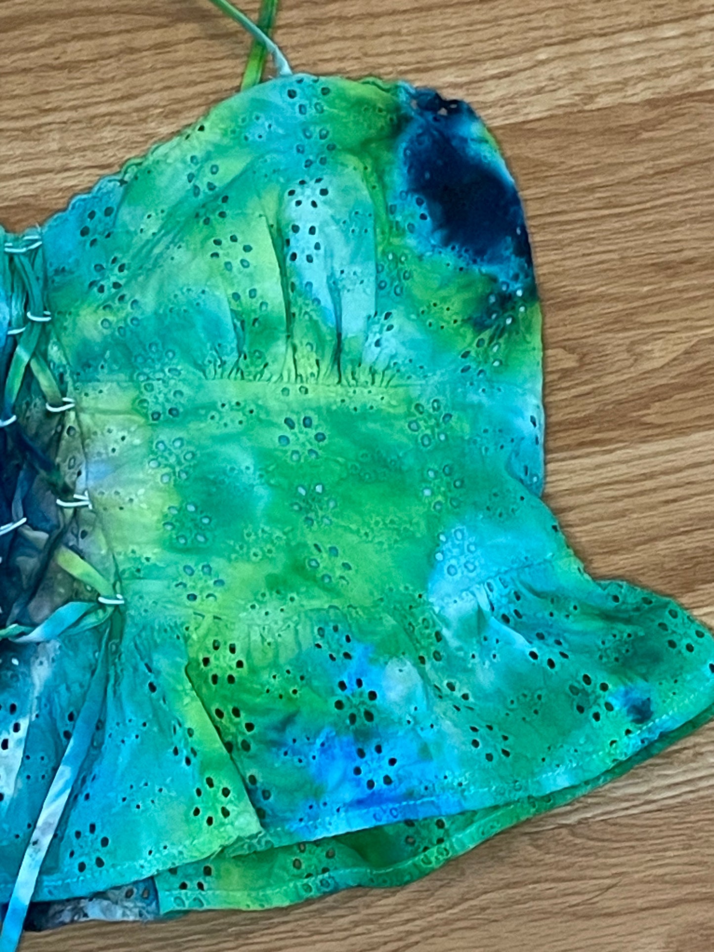 Blue + Green Peplum Tie Dye Tank Top | Size Medium | One Of A Kind
