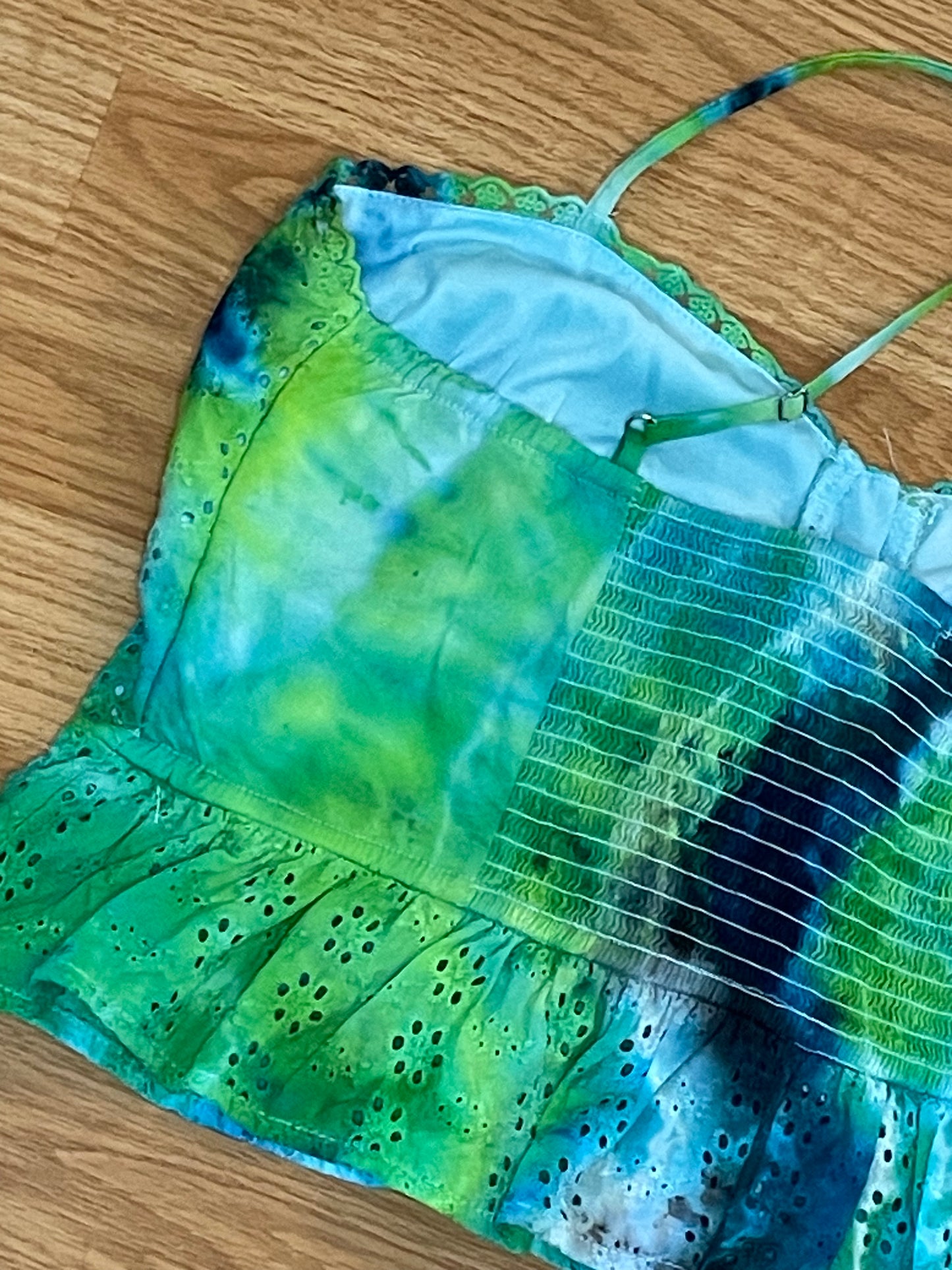 Blue + Green Peplum Tie Dye Tank Top | Size Medium | One Of A Kind