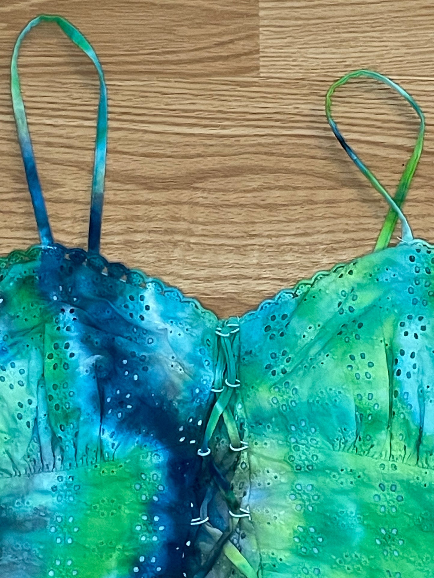 Blue + Green Peplum Tie Dye Tank Top | Size Medium | One Of A Kind