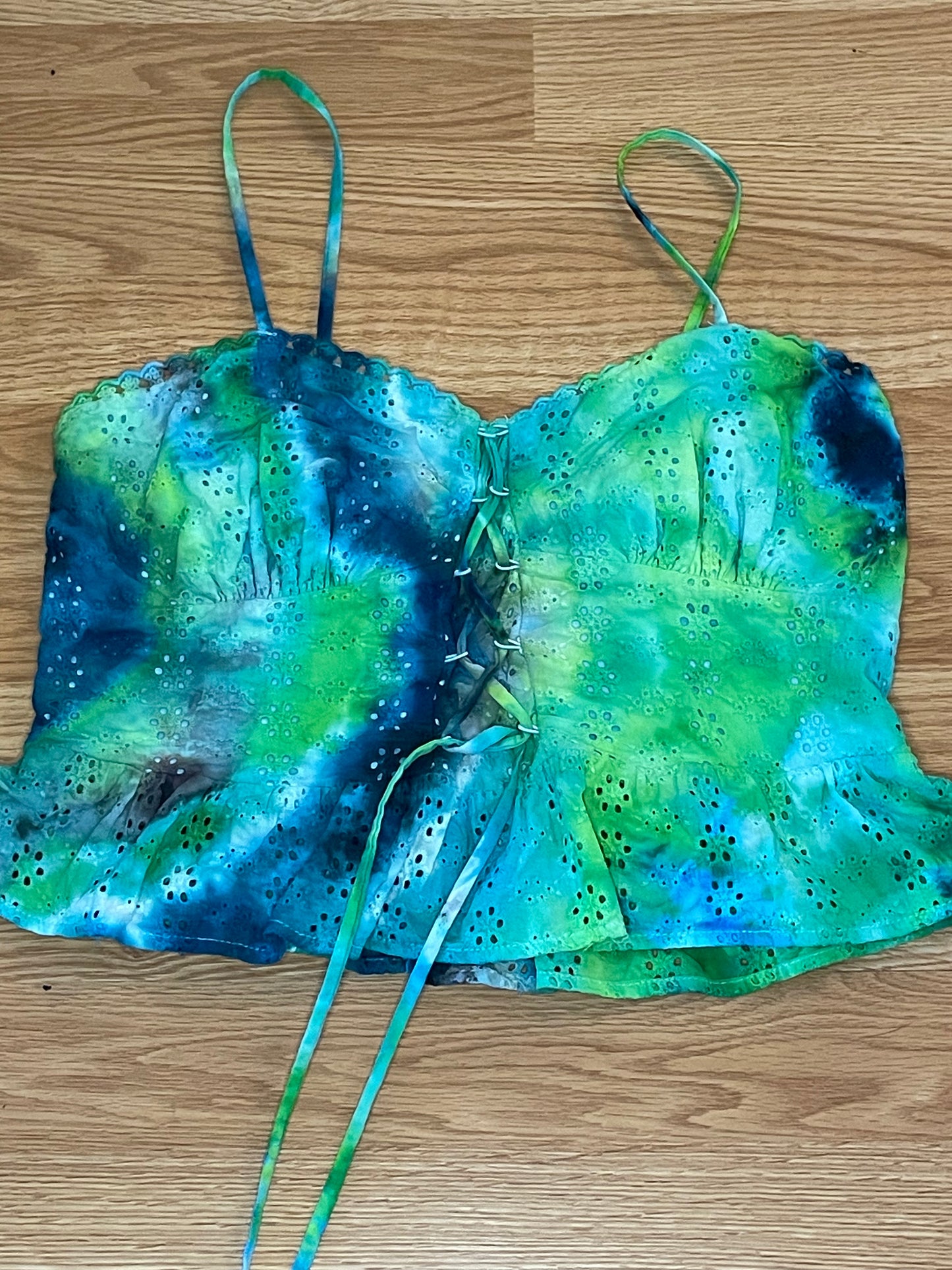 Blue + Green Peplum Tie Dye Tank Top | Size Medium | One Of A Kind