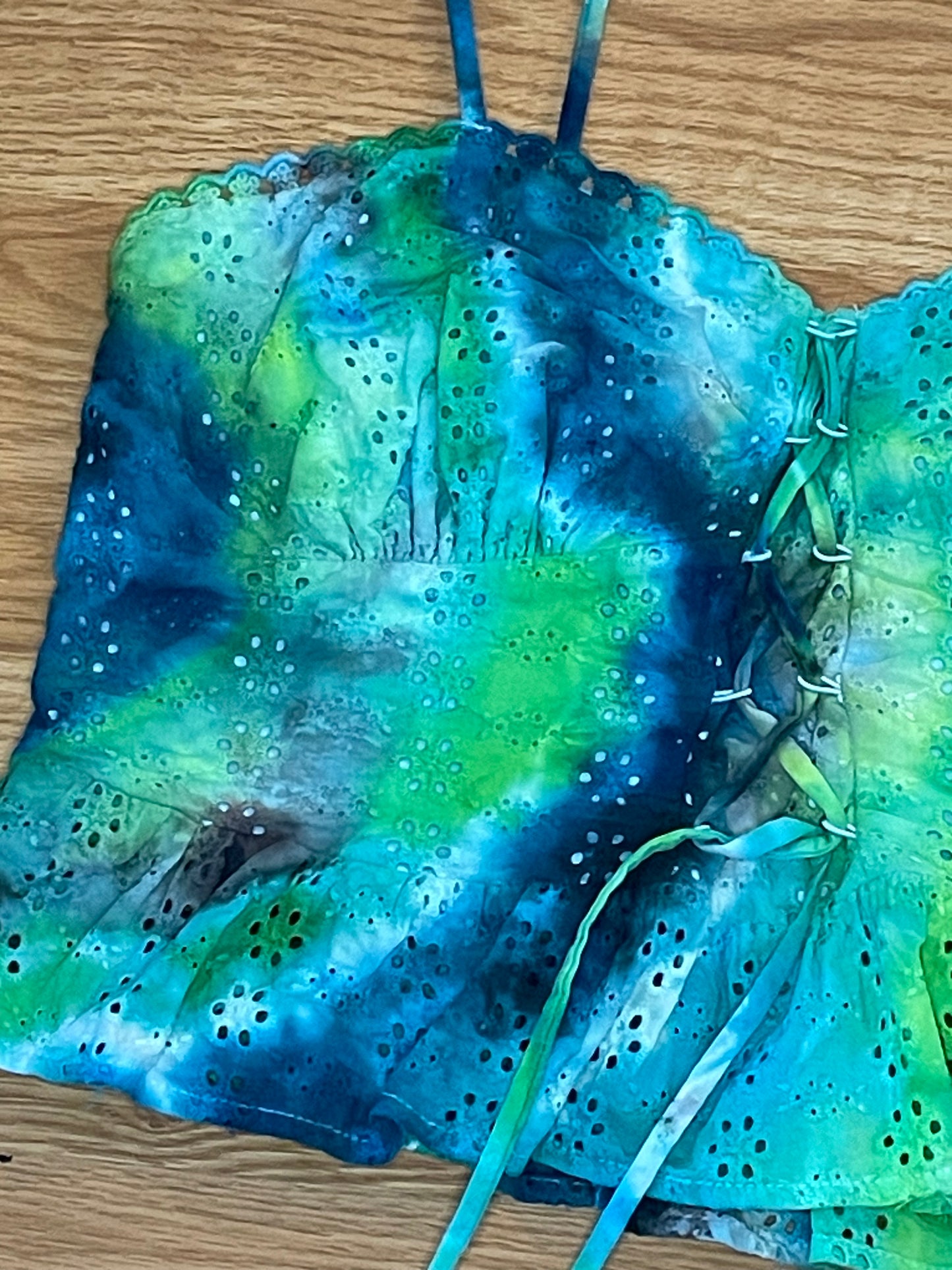 Blue + Green Peplum Tie Dye Tank Top | Size Medium | One Of A Kind