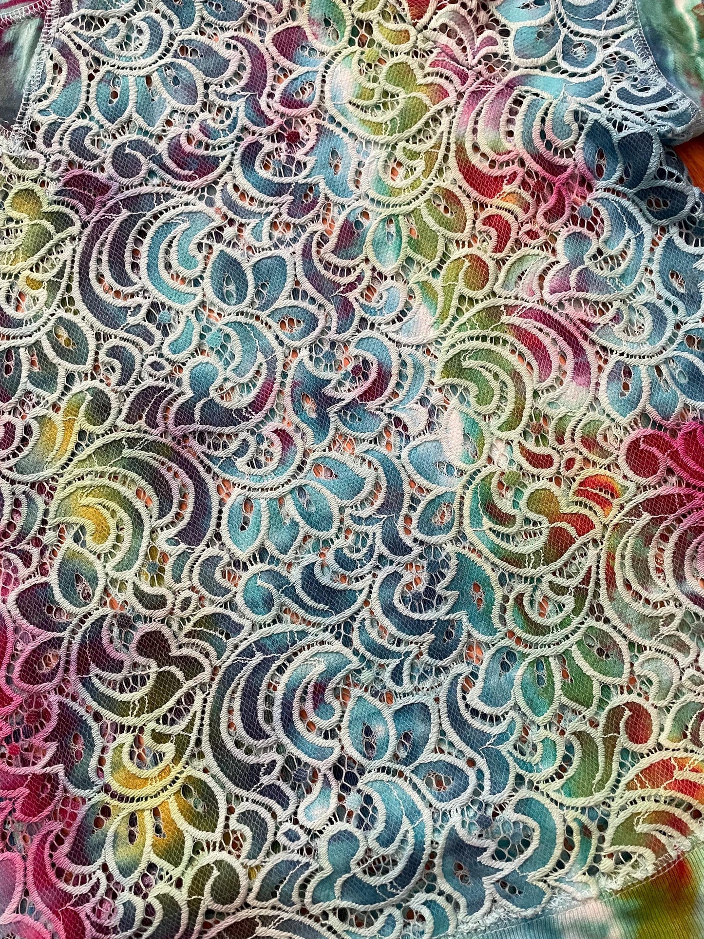 Upcycled Lace Short Sleeve Tie Dye Top | Size S/M | Hand Dyed | One Of A Kind