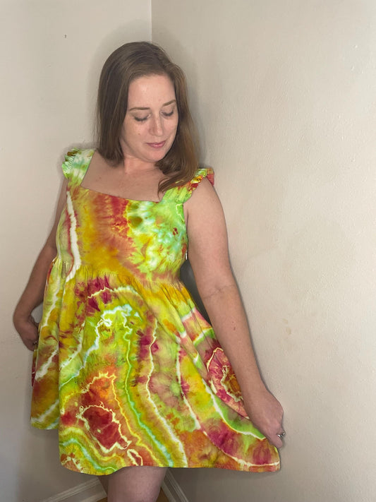 Upcycled Tie Dye Dress: Hand-Dyed Cotton, Size 8